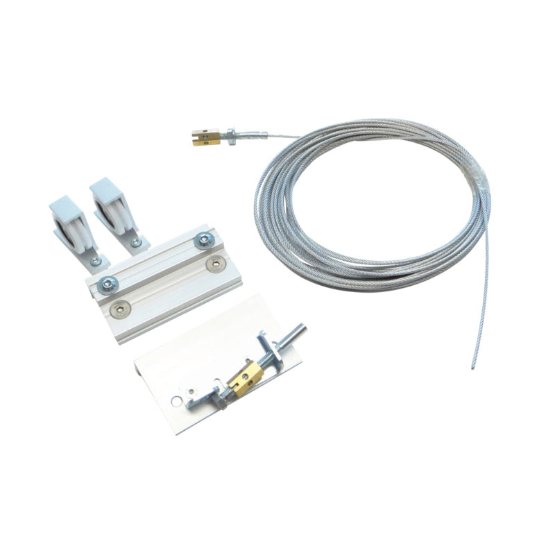 Schiebetürbeschlag-Set mit Schienen und Laufrollen für Zimmertüren in modernem Design.