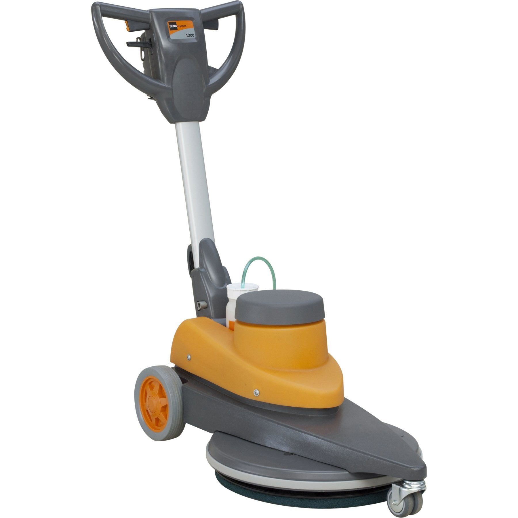 Taski Ergodisc 1200 floor machine with aluminum housing and ergonomic handle.