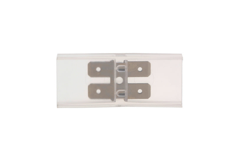 Transparent plastic connectors in a pack of 100, measuring 6.3x0.8mm.