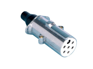 Aluminum connector with seven plugs for 24V applications.