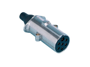 Aluminum connector with seven plugs for 24V applications, featuring a compact design.