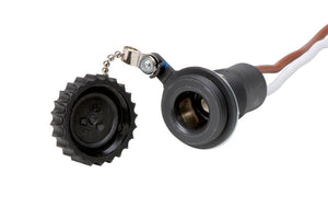 Schwarze STEVERB-Steckdose mit 2 Anschlussstellen und 30 cm Kabel für 6-24 Volt Spannung