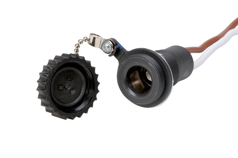 Schwarze STEVERB-Steckdose mit 2 Anschlussstellen und 30 cm Kabel für 6-24 Volt Spannung