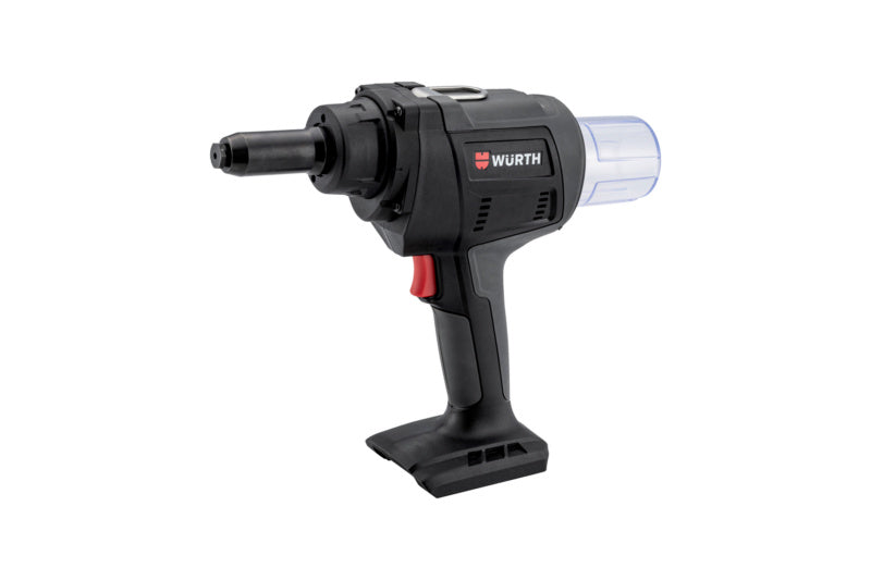 Kabelloses Blindnietgerät Akku NTGER mit ergonomischem Griff und integrierter LED-Arbeitslampe.