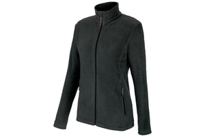 Damen-Fleecejacke in Anthrazit mit Reißverschluss, elastischen Bündchen und Taschen.