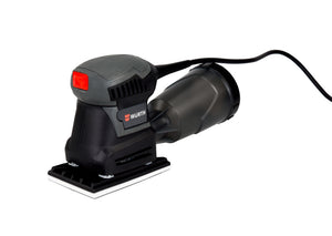 Elektro Schwingschleifer in schwarz mit ergonomischem Griff und Staubabsaugung.