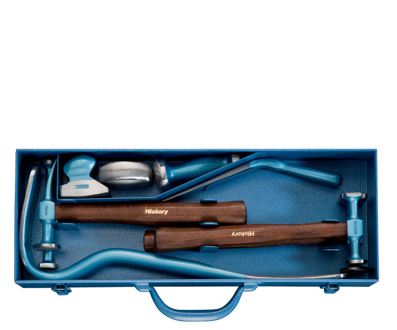 Set of 9 dent repair tools in various shapes and sizes for automotive use.