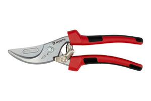 Gartenschere aus rostfreiem Edelstahl mit ergonomischen Griffen und Sicherheitsverschluss.