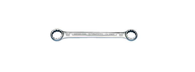 Doppelringschlüssel in metrischer Größe, grau mit einer stabilen, ergonomischen Form.