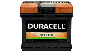 STARTBATT DS44 Duracell Starter car battery with visible terminals and label on the side