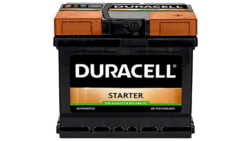 STARTBATT DS44 Duracell Starter car battery with visible terminals and label on the side
