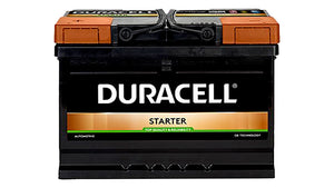 A Duracell starter battery with a robust design for reliable vehicle performance.