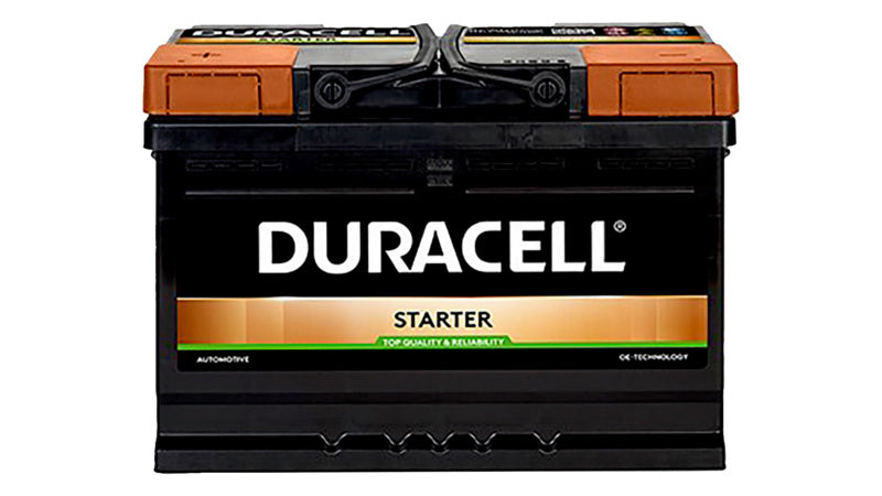A Duracell starter battery with a robust design for reliable vehicle performance.