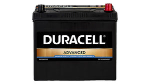 STARTBATT Duracell Advanced DA45 car battery with black and orange casing and visible terminals