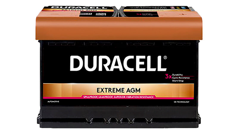 STARTBATT DURACELL EXTREME DE70AGM VP 1 Einheiten battery with a durable design and terminals.