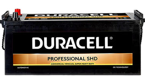 Duracell Professional DP180SHD battery with black and orange casing shown from the side.