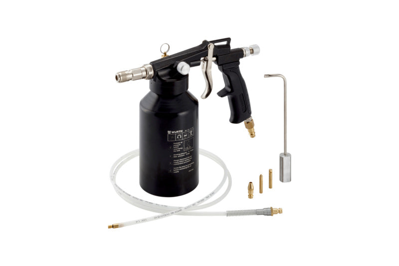 Schwarze Pistole für Hohlraumschutz mit ergonomischem Griff und verstellbarer Spritzdüse.