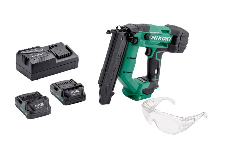 Akku-Stiftnagler von Hikoki mit ergonomischem Design und werkzeugloser Tiefeneinstellung.