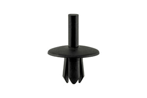 Schwarzer Kunststoffspreizniet passend für VW und Audi Fahrzeuge, rund und glatt.