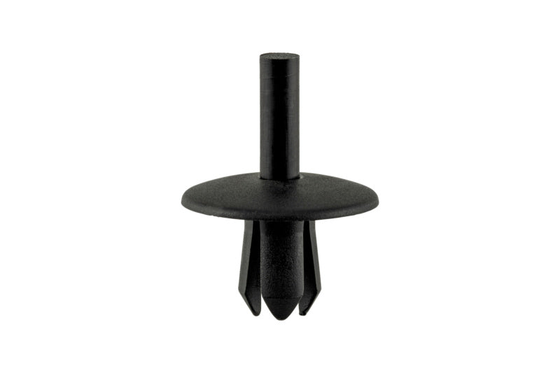 Schwarzer Kunststoffspreizniet passend für VW und Audi Fahrzeuge, rund und glatt.