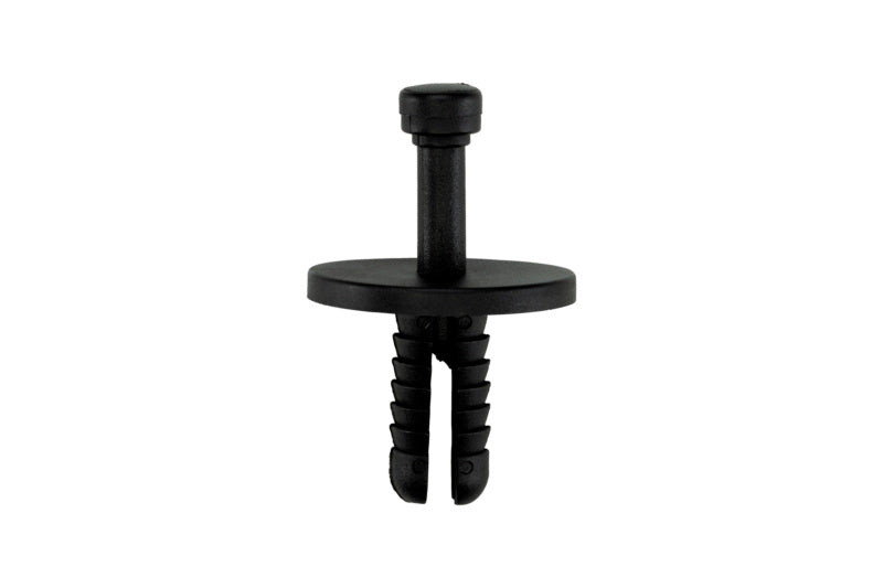 Schwarzer Kunststoffspreizniet passend für BMW Fahrzeuge mit breitem Kopf.