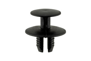 Black plastic expansion rivet for VW and Audi vehicles, featuring a cylindrical shape.