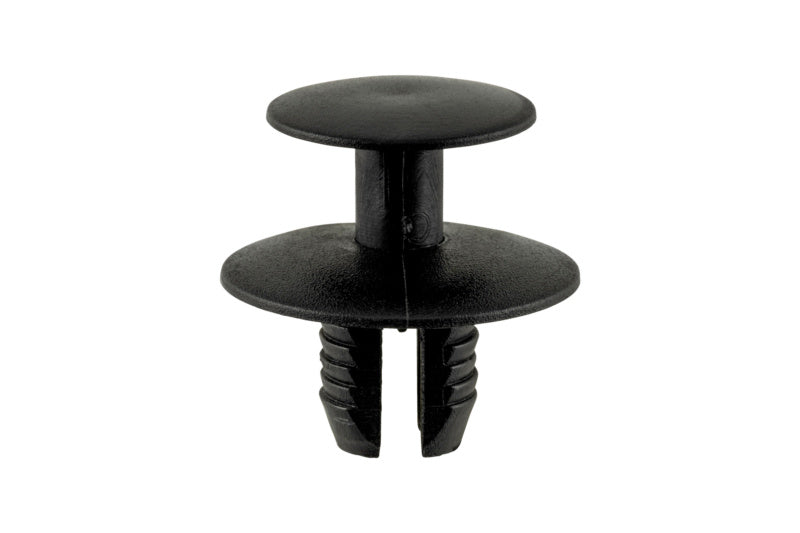 Black plastic expansion rivet for VW and Audi vehicles, featuring a cylindrical shape.