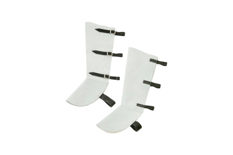 Schweißer-Gamaschen aus robustem Spaltleder mit verstellbaren Riemen für optimalen Schutz.