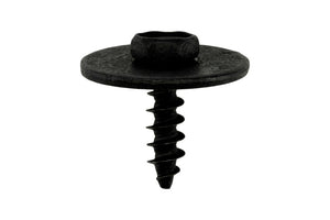 Schraube mit Scheibe, aus Metall, mit einem glatten, silbernen Finish.