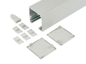 Schiebetürbeschlag-Set mit Rollen, Führungsschienen und Montagezubehör für Zimmertüren.