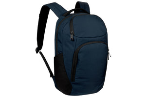 Blauer, multifunktionaler Rucksack mit verstellbaren Schulterriemen und mehreren Fächern.