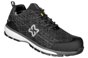 Grau melange Sicherheitshalbschuh S1P-HS CARACAS mit reflektierenden Elementen und rutschfester Sohle.