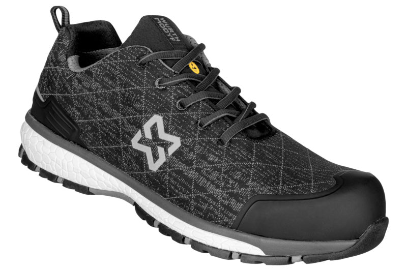 Grau melange Sicherheitshalbschuh S1P-HS CARACAS mit reflektierenden Elementen und rutschfester Sohle.