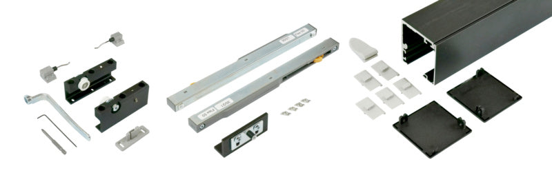 Moderner Schiebetürbeschlag für Zimmertüren mit robuster Bauweise und verstellbarer Montage.