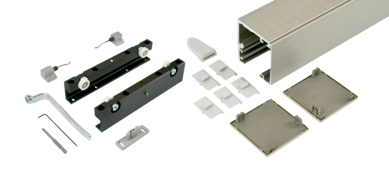 Moderner Schiebetürbeschlag für Zimmertüren aus robustem Material mit schlankem Design.