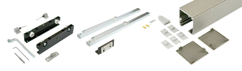 Moderner Schiebetürbeschlag für Zimmertüren mit robuster Metallkonstruktion und glatter Oberfläche.