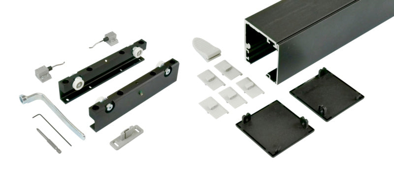 Schiebetürbeschlag aus Stahl für Zimmertüren mit modernem Design und robuster Bauweise.