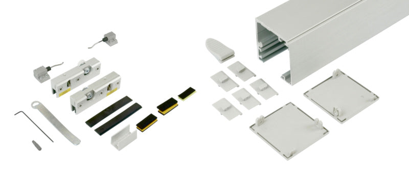 Schiebetürbeschlag in modernem Design, robusten Materialien und einfacher Montageanleitung.