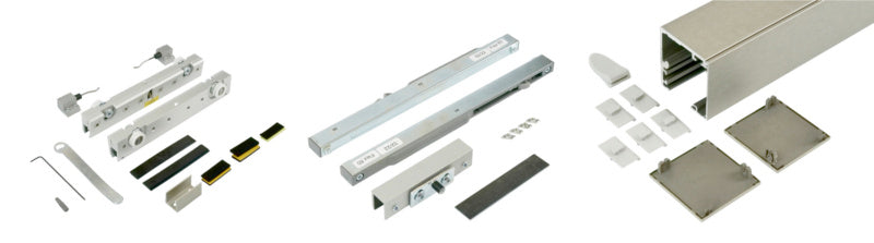 Schiebetürbeschlag in goldener Farbe, geeignet für Innentüren mit einfacher Montage.