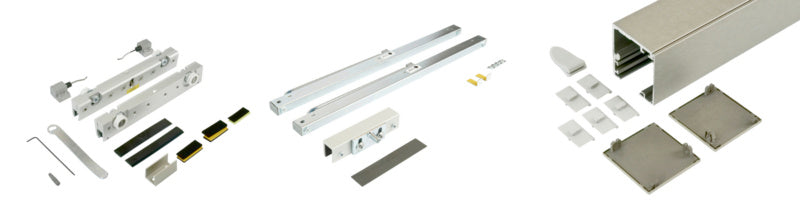 Schiebetürbeschlag in Gold mit moderner Optik für Innentüren, einfach zu montieren.