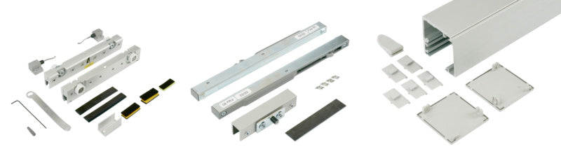 Schiebetürbeschlag in Gold mit moderner Optik für Innentüren, ideal für Renovierungen.