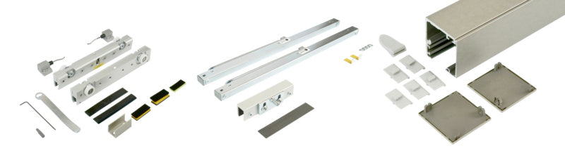 Schiebetürbeschlag in elegantem Weiß, geeignet für Holz- und Metallzimmertüren.