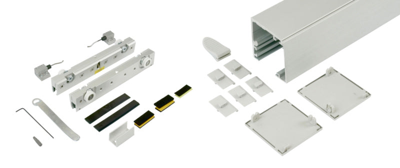 Schiebetürbeschlag für Zimmertüren mit robuster Konstruktion und Tragkraft bis 120 kg in Grau.