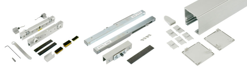 Schiebetürbeschlag in elegantem Weiß, geeignet für Holz- und Metallzimmertüren.