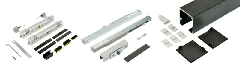 Weißer Schiebetürbeschlag für Zimmertüren mit robustem und elegantem Design.