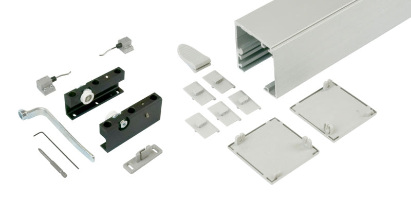 Schiebetürbeschlag in elegantem Design, robust und für Innentüren geeignet.