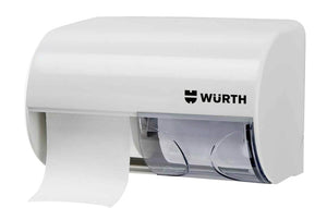 Doppelter Toilettenpapierspender aus robustem Material mit glatter Oberfläche für zwei Rollen.