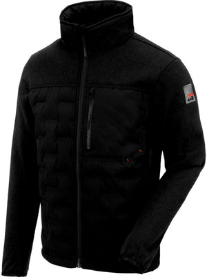 Schwarze Arbeitsjacke-Hybridjacke Nordic mit strategisch platzierten Taschen und elastischen Bündchen.