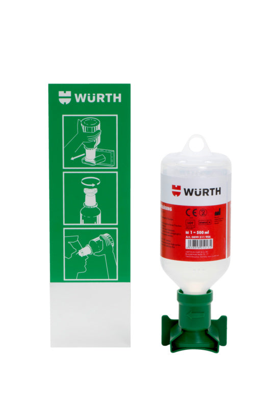 Augen- und Körperspülung in einer 500 ml Flasche für schnelle Erste-Hilfe-Maßnahmen.