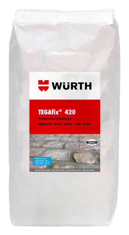 Verfugung FUG (TEGAFIX 420) is a gray grout with a smooth texture in a sealed bag.